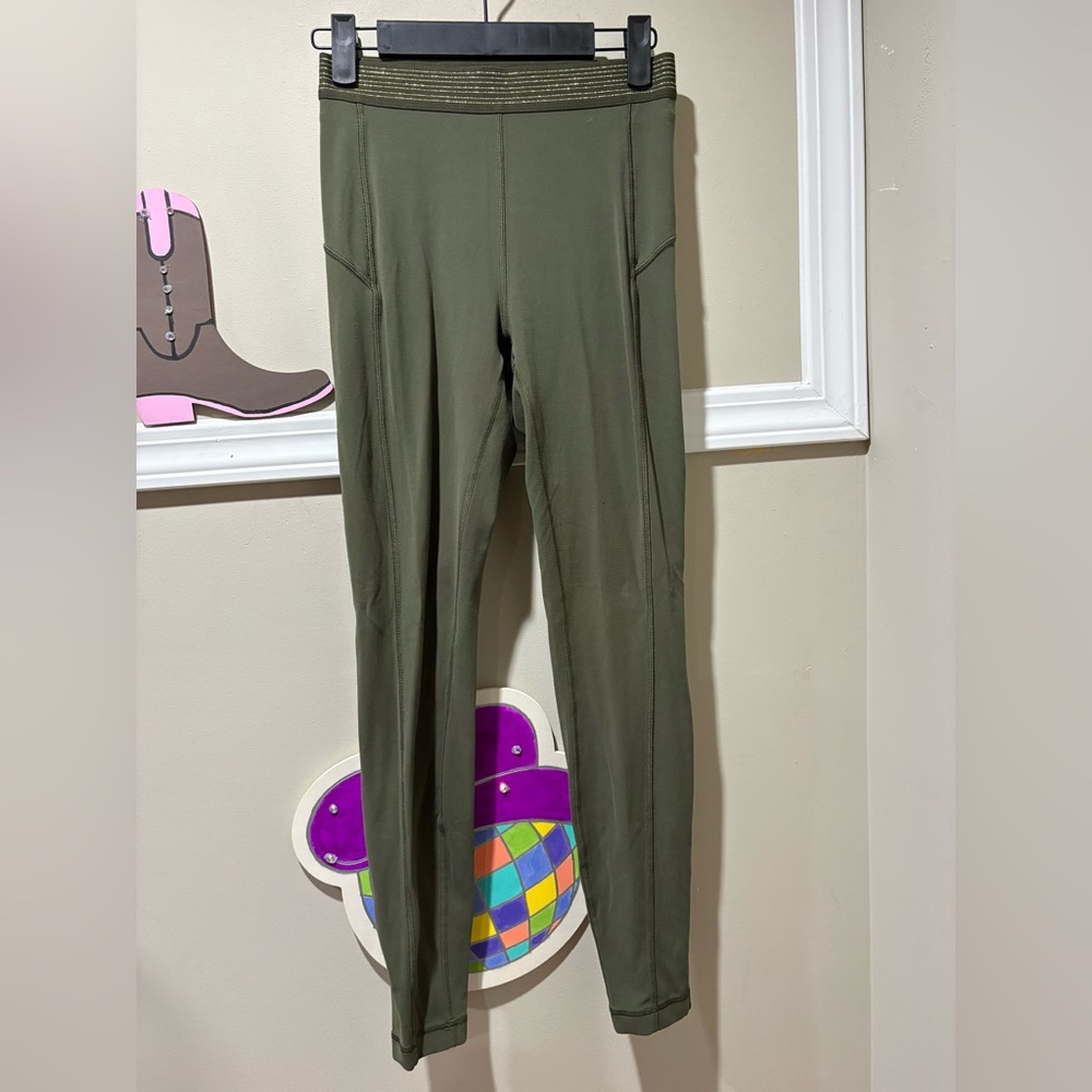 lululemon athletica Olive Green leggings (With gold Hit)